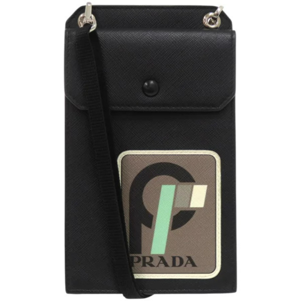 Prada smartphone shoulder bag case Saffiano patch black